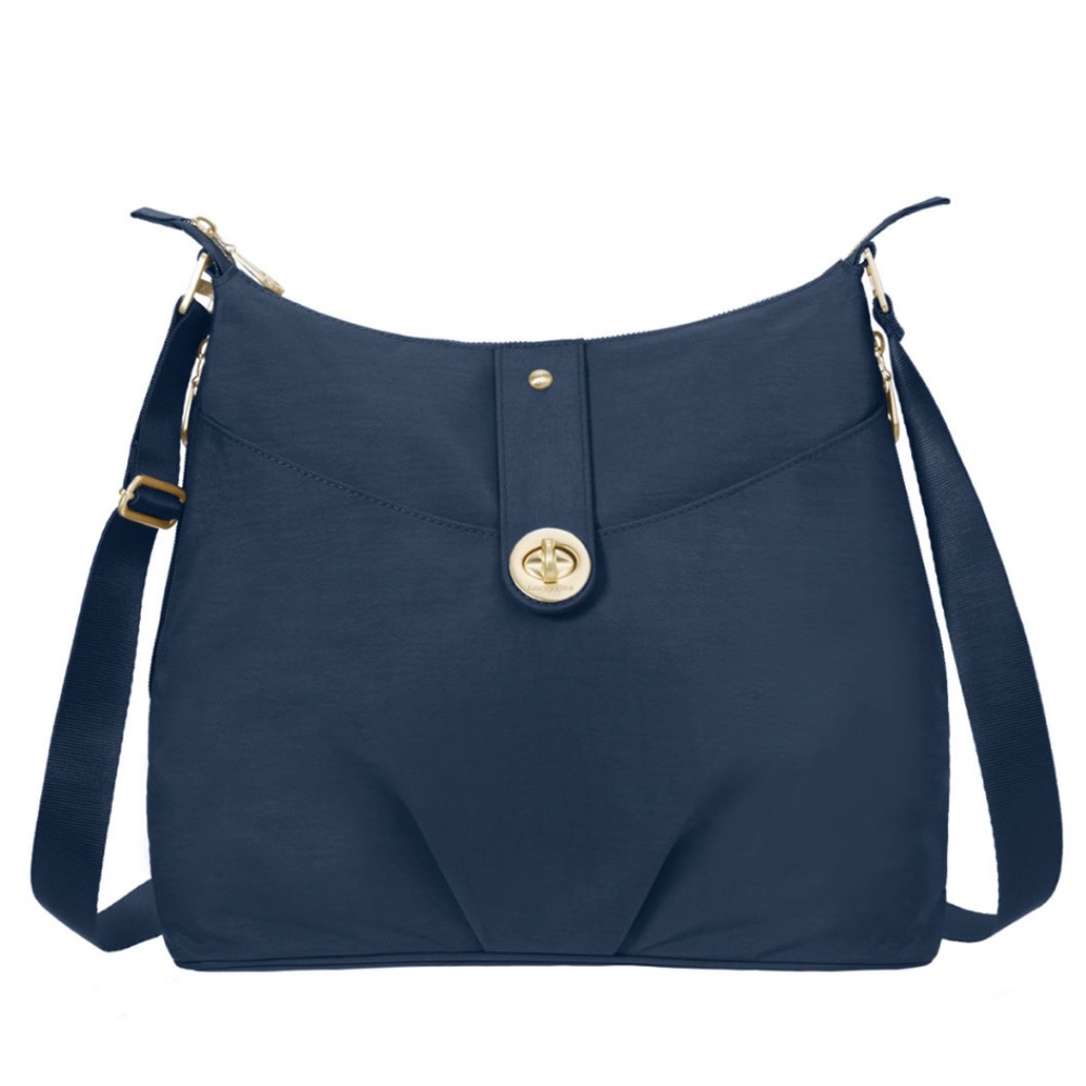 Baggallini Helsinki Travel Crossbody Black Pacific Gold Hardware Hobo Purse Bag